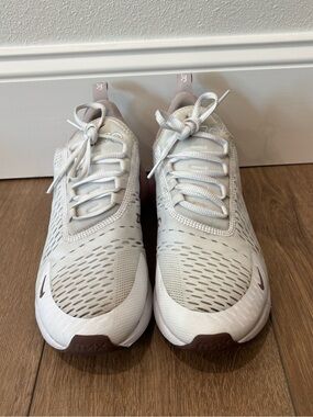Air Max 270s-White/Creamish and Purple/Maroonish Color
